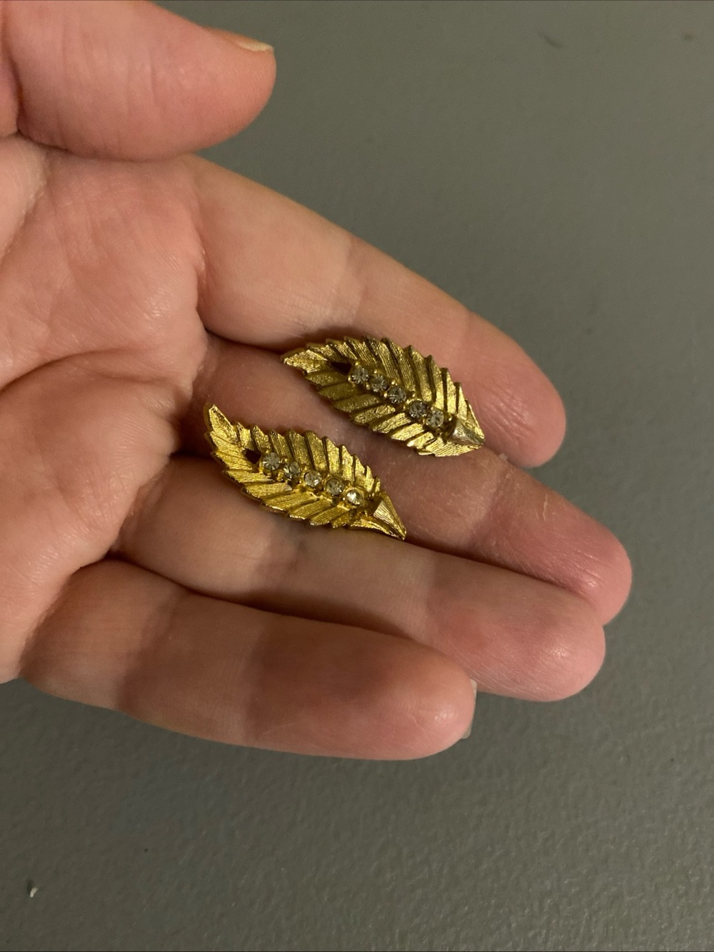 Gold Leaf Crystal Accent Women’s Clip On Earrings